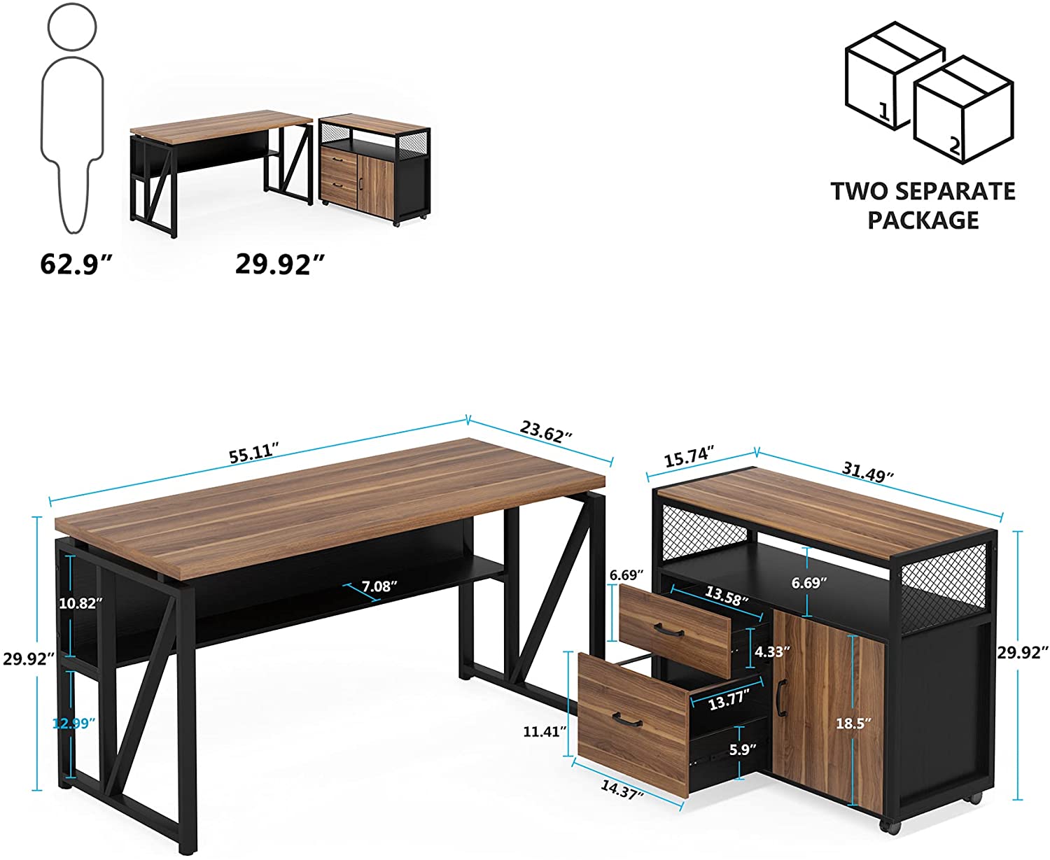 Tribesigns L-Shaped Desk Set, 55" Executive Desk and 32" File Cabinet Tribesigns